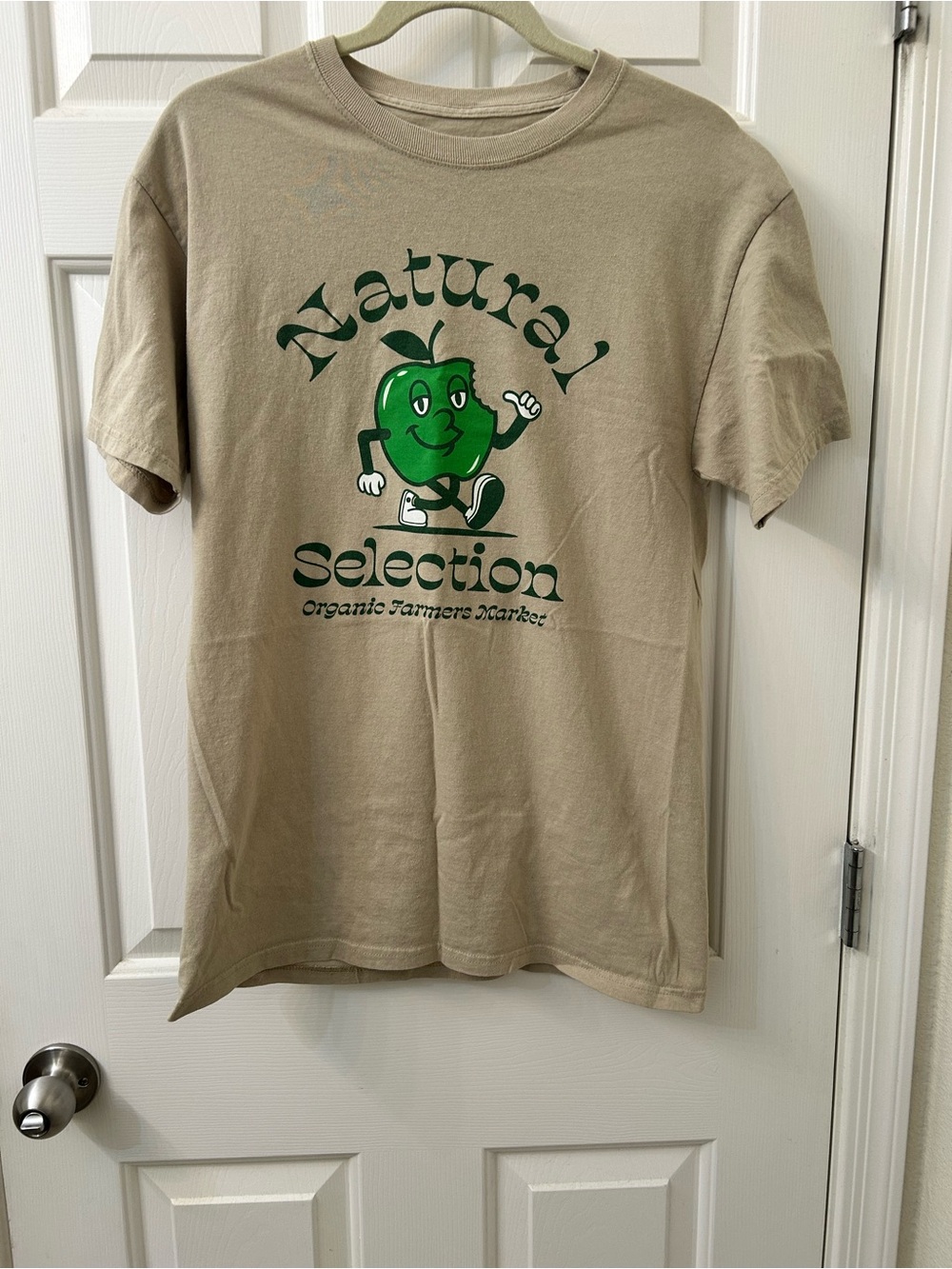 100% Cotton Natural Selection Organic Farmers GraphicTee Beige with Green Print
